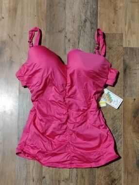 A, Che Bright Pink Ruched Tankini Top Women's Size: 34DD
